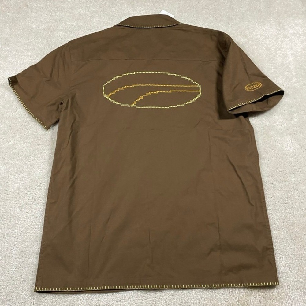 Puma x Bodega Shirt Mens S Brown Short Sleeve Button Up Cross Stitch 633485-81